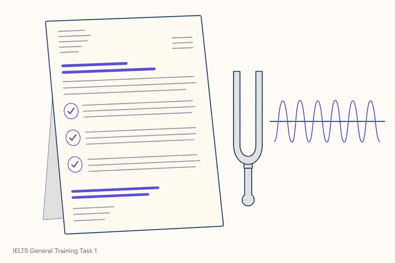 An IELTS General Training Task 1 letter with its purpose marked in the opening and closing lines, all three bullet points covered, and an even, consistent tone